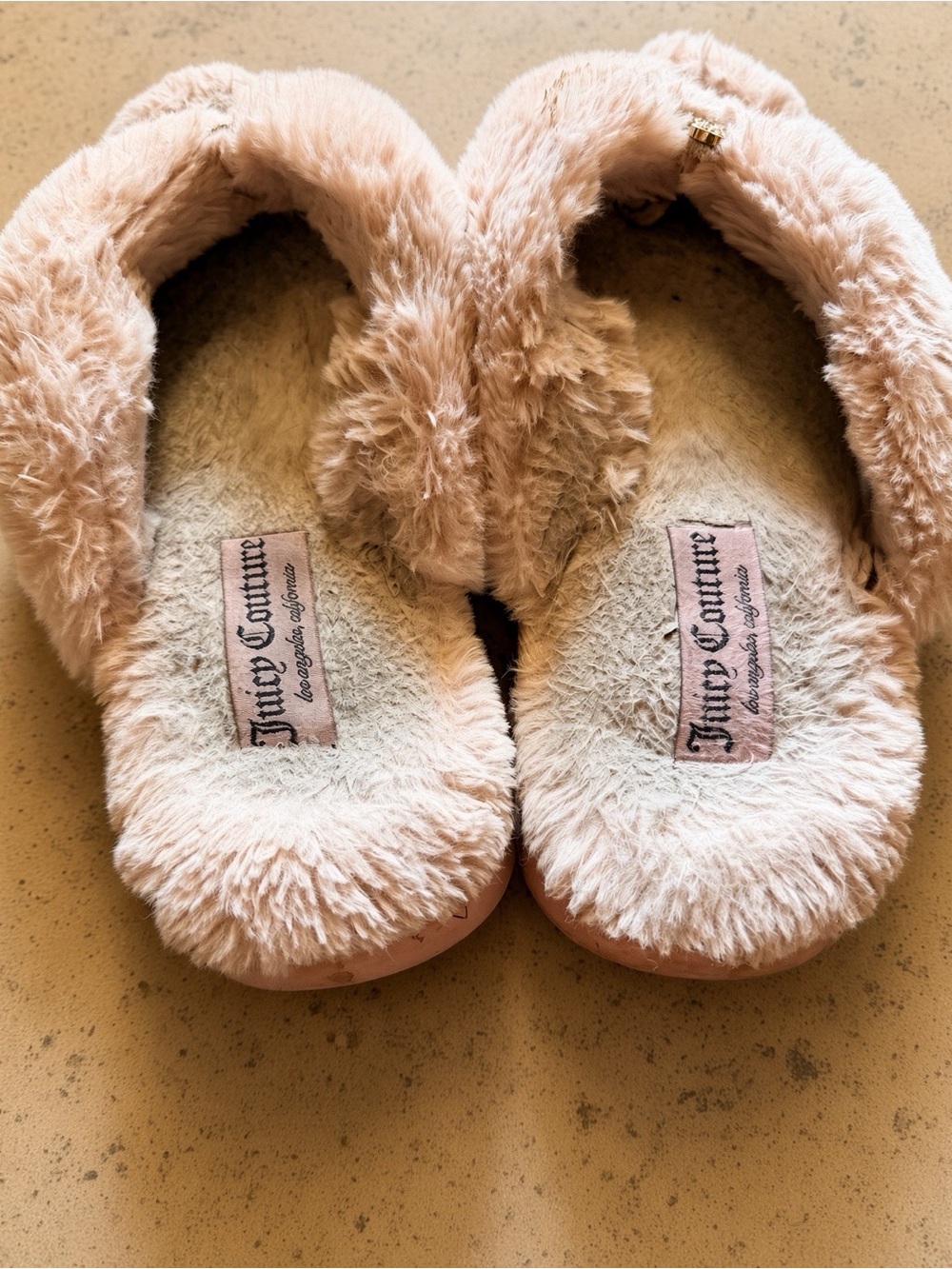 Juicy Couture Blush Pink Plush Slide Slippers